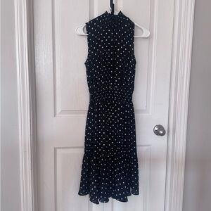 Nanette Lepore Black and White Polka Dot Midi Dress Unlined